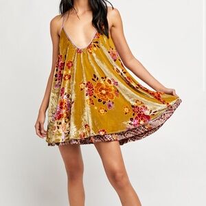 Free People Mini "Two Face" Reversible Velvet Floral Boho Dress XS